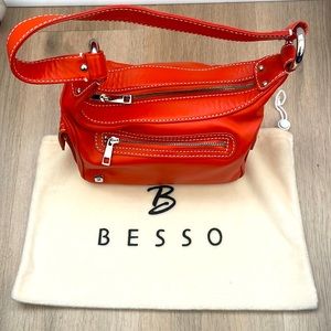 Besso Small Orange Leather Bag with Side Pockets